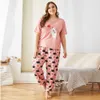 Plus Size Women's Pyjamas sätter damer sommarhus kostymer med kortärmad 2 stycken Sleepwear Women Bomull Homerwear Outfits 210809