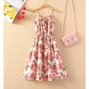 Korea Summer long chiffon floral strap dress A-Line women casual sleeveless es high waist boho beach 210423