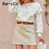 Berrygo outono falso camurça saia feminina colcha mini inverno elegante xadrez curto sólido cintura elástica 220216