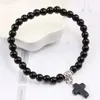 Natural Turquoises Matte Black Stone Beads Strand Bracelets for Women Men Jesus Cross Charms Beaded Bracelet Jewelry Accessories