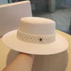 Mode Kvinnor Beach Straw Sun Hattar England Style Top Hat Vintage Solid Color Pearl Wide Brim Cap