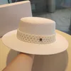 Fashion Women Beach Straw Sun Hats England Style Top Hat Vintage Solid Color Pearl Wide Brim Cap