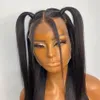 Perucas dianteiras de renda sintéticas retas de seda longa com rabo de cavalo para mulheres negras PARTE Gluless Wig Natural