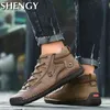 SHENGY hommes chaussures hiver baskets bottes moyennes mâle Vintage en cuir bottes faites à la main hommes baskets rétro Frosty bottes grande taille H1125