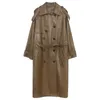 女性ロングPUレザートレンチコートブラックブラウンサッシルーズファックスコートジャケットファッション服良い品質210608