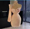 Krótkie suknie balowe z wysokiej szyi kwiatami koralików pick ups jeden ramię wieczorowe suknie niestandardowe stworzone Yong Girls Formalne koktajl Dress na urodziny