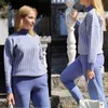 GIGOGOU Hahnentritt Stricken Frauen Pullover Kostüm Dicken Rollkragen Winter Übergroßen Casual Lose Pullover Pullover 2 Stück Sets Y1110