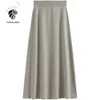 FANSILANEN High waist long knitted a-line skirt Women side twist elegant winter black Vintage wool female office 210607
