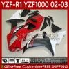Carénages de moto pour YAMAHA YZF R 1 Rouge noir 1000 CC YZF-R1 YZFR1 02 03 00 01 Corps 90No.55 YZF1000 YZF R1 1000CC 2002 2003 2000 2001 YZF-1000 2000-2003 Carrosserie OEM