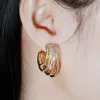 Fashion Multicolor Micro Pave CZ Stone Geometric Half Round Circle Hoop Earrings for Women Black Gold Color CZ815 210714