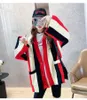 H.SA femmes Long manteau col en v surdimensionné Cardigans Patchwork pull décontracté rayé Chic rue tricot Poncho coréen hauts 210417