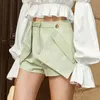 女性のための緑のカジュアルな緩い緩い短いウエストのパッチワークポケットストレートショートパンツ女性夏のファッション服210521