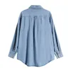 Mavi Denim Gömlek Ceket Kadın Bahar Vintage Cep Tek Göğüslü BF Boy Bluz Ceket Moda Basit Retro Chic Tops 210417