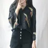 Kvinnors Blusar T Shirts 2022 Vår Höst Kinesisk stil Utskrift Chiffonskjorta 3/4 Ärm Loose Retro Kvinnor Blus F661