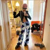 Argyle Print Y2k Damenmode Wide Leg Jeans für Mädchen Übergröße Vintage Plaid Denim Hosen Hohe Taille Hose weiblich 210510