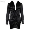 Summer Black Deep V Neck Dress For Women Sexy Long Sleeve Fashion Mini Club Celebrity Evening Party Lady Dresses 210423