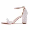 2021 Ankle Strap Frauen Sandalen Sommer High Heels Schnalle Damen Weiße Perle Hochzeit Schuhe Gladiator