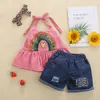 Conjuntos de ropa para niños Trajes de niñas Niños Arco iris Leopardo Halter Tops + Agujero Denim Shorts + Diadema 3pcs / Set Summer Fashion Boutique Baby Ropa de bebé