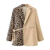 Streetwear 여성 갈색 스트라이프 레오파드 재킷 패션 숙녀 쉐드 블레이저 빈티지 여성 세련된 노치 칼라 코트 210427