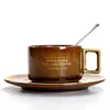 Luxury Ceramic Cup Nordic Brown med sked Simple Afternoon Tea Coffee Cups Retro Office Porcelain and Saucer Set Saucers