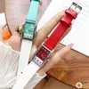 Modeklockor Women Lady Girl Rectangle Color Matching Style Leather Strap Wrist Watch TC01250G