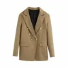 Двухбордовые деловые блейзер куртка женщина осень зима случайные уличные карманы прямые пиджаки винтаж 210415