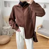 Vintage Corduroy tröjor Kvinnor Blusar Toppar Höst och vinter Hong Kong Stil Tjockad Långärmad T-shirt 11879 210417