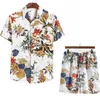 Hommes ensembles hawaïen imprimé fleuri chemise ensemble 2 pièces tenue + Shorts de plage tenue décontracté vacances costumes été mâle Streetwear 210603