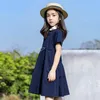 YourSeason Kids Casual Girl Cotton Dress 2021 New Summer Teen Girls Short Sleeve Clothes Baby Cute Button Dresses Blue Q0716