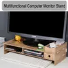 Support de moniteur d'ordinateur en bois bricolage, base de bureau montante avec tiroirs de rangement, noir