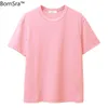 Bornsraシャツの女性の夏の緩いと多彩な基本的な綿の底打ち男女カップルトップ210623