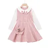 Preppy Style Girls Princess Long Sleeve Dresses With Bag Summer Sleeveless Plaid Peter Pan Collar Toddler Girl Fall Clothes Q0716