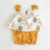 Summer Cute Bow Suspenders Suit Cotton Sleeveless Top Bread Shorts Two Piece Baby Girl Set 210417