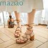 Czarne sandały gladiatora kobiety Sandalias Mujer Summer Block Obcowanie buty do striptizerki Obcasy Chunky Strappy Maziao