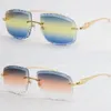 SERIES Panther Large Square Rimless Metal Sunglasses 18K Gold frame Eyewear lunettes Male and female Driving Glasses Cut top Lens1936