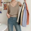 Summer Women Chic Tops Knitting Solid Multi Colors Tank Sexy Basic Lady Bottoming V-Neck Vest Gilrs 210428