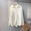 Lizkova Weiße Taschenbluse Damen Langarm Revers Übergroßes Hemd Elegante offizielle Damen Casual Tops 210401