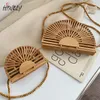 Evening Bags 2021 Summer Luxury Designer Handbags For Women Shoulder Bag Semicircle Bamboo Woven Beach Mobile Phone Wallet Bolsos