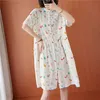 Übergroße Frauen Baumwolle Leinen Casual Kleid Neue Sommer Einfache Stil Vintage Print Lose Weibliche Knielanges Hemd Kleid S3541 210412