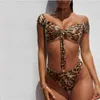 Sexy Bikini Set Mulheres Brasileiro Acolchoado Push Up Swimwear Leopard Sling Banheira Terno G String Swimsuit Beachwear 210630