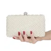 Women's Luxury White Clutch Bag Wedding Party Purse Fashion Evening Mini Ladies Pearl Chain Handbag