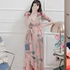 Wrap Long Dress for women Summer korea Short Sleeve V neck elegant print Cotton Sundress Sexy Ladies Loose Dresses 210602