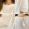 Le donne in stile coreano manica corta scava fuori camicetta in pizzo solido elegante ufficio lady top estate 2021 bianco camicia rosa Blusas 9602 Blous da donna