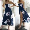 Abito da spiaggia bohemien Donna Estate Casual senza maniche Split floreale con spalle scoperte Maxi abito lungo Boho Abbigliamento Abito femminile 210331