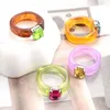 10PCS 2021 Transparent Resin Acrylic Rhinestone Colourful Geometric Square Round Rings Set for Women Jewelry Party Gifts