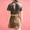 femmes Streetwear Turn Down blouse Mode Centre Boutons crop top Tartan Cropped équipée Blouse harajuku ropa mujer 210520