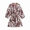 여름 여성 페이즐리 인쇄 드레스 절반 슬리브 V 넥 짧은 세련된 레이디 빈티지 캐주얼 옷 210517