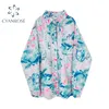 Sommar Kvinnor Satin Blouse Långärmad Floral Print T Shirts Vintage Causal Ladies Toppar Mode Streetwear Blusa de Mujer In 210417