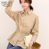 Autumn Femal Vintage Waist Slimming Long Sleeve Cotton Shirt Ladies Temperament Joker Blouses Button Women Shirts 6414 50 210417