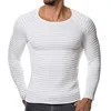 Mens Tröjor Höst Vinter Stickad tröja Långärmad Striped Solid Slim Fit Pullover Sueter Hombre 211008